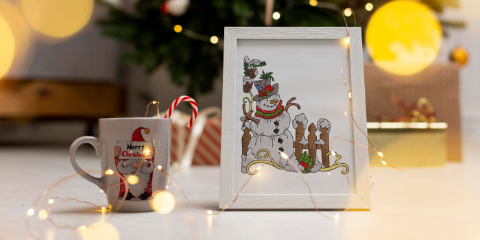 Christmas embroidered photoframe_snowman